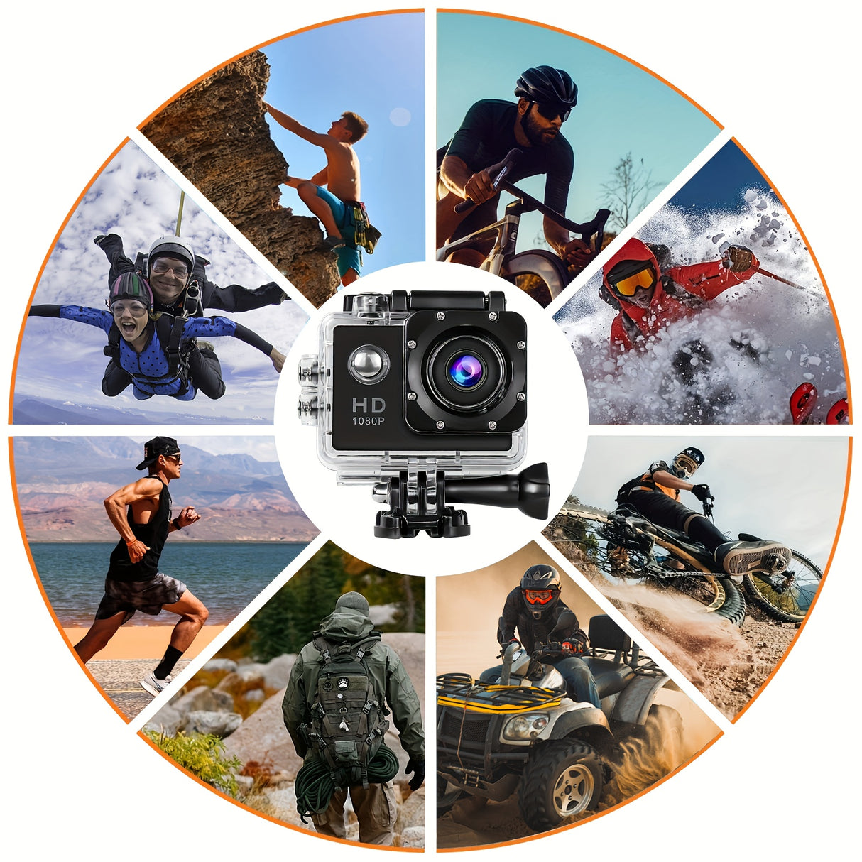 Compact 1080P Full HD Action Camera with 2" LCD Screen & 5MP Resolution -, 170° Wide-Angle Lens, 900mAh Rechargeable Battery - Ideal for Diving, Surfing, Cycling & Outdoor Adventures - Black