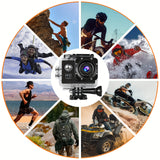 Compact 1080P Full HD Action Camera with 2" LCD Screen & 5MP Resolution -, 170° Wide-Angle Lens, 900mAh Rechargeable Battery - Ideal for Diving, Surfing, Cycling & Outdoor Adventures - Black