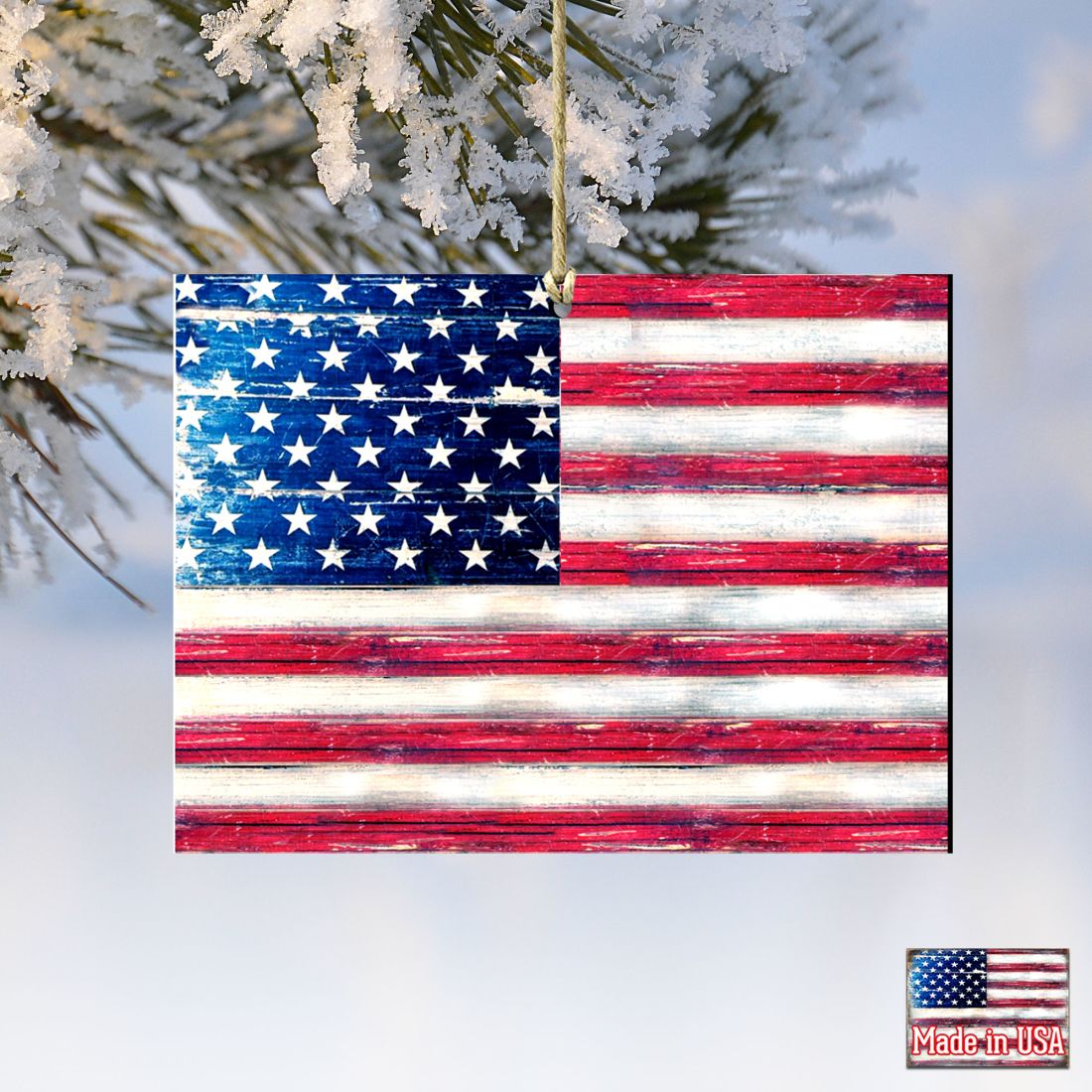 USA Flag Rustic Wooden Ornaments - American Patriotic Decor - 8198911