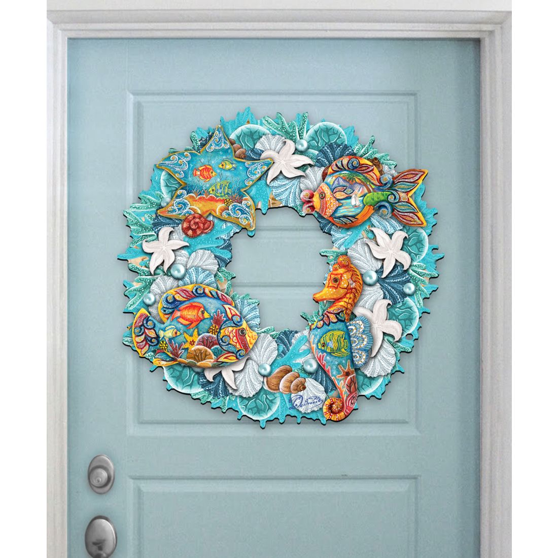 Coastal Sea Creatures Holiday Door Wreath by G. DeBrekht - Coastal Holiday Decor - 8185306-3H