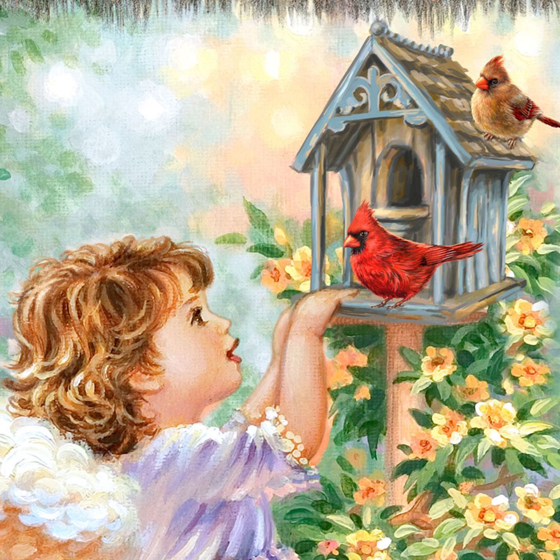 Arte mural de madera "Ángeles cerca" de D. Gelsinger - Decoración navideña para la Natividad - 95678B-DG