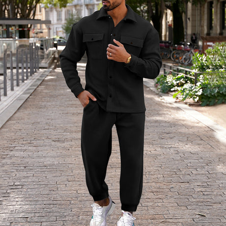 Suede Single-breasted Solid Color Slim Fit Two-piece Suit Men - Lootquake
