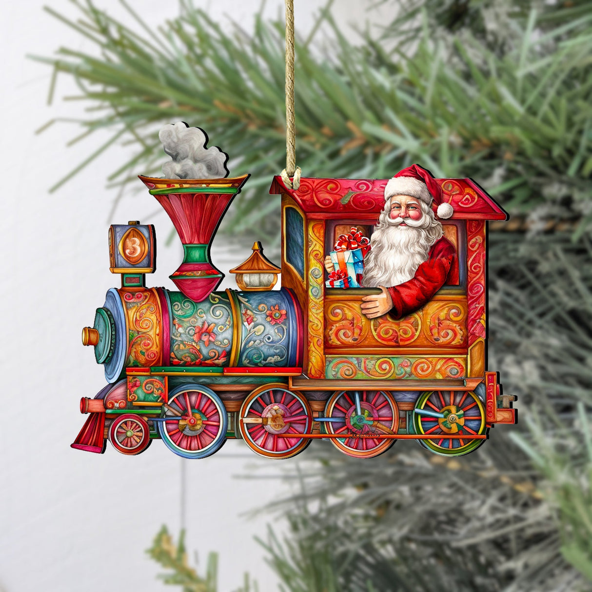 Adornos de madera de tren de Papá Noel de G. Debrekht, decoración navideña de muñeco de nieve de Papá Noel - 8611090