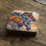 Herd of Horses Wooden Cork Coasters Gift Set of 4 by J. Bergsma - Wildlife Decor  - 8199458C-S4