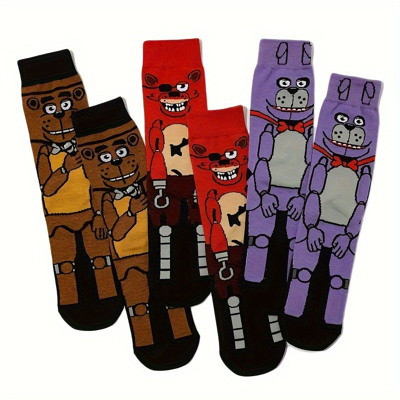 1/3 paire de chaussettes tendance pour homme, motifs animés, motifs accrocheurs pour toutes les saisons, chaussettes mi-mollet respirantes et confortables, style décontracté unisexe, résistantes et évacuant l'humidité.