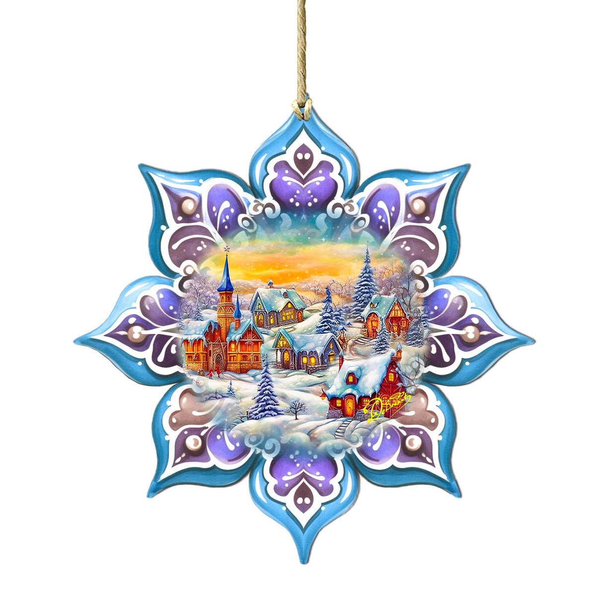 Christmas Village Snowflake Wooden Ornaments by G. Debrekht - Christmas Decor - 8688417