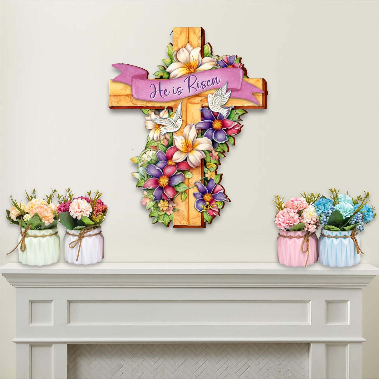 He is Risen Cross Holiday Door Decor by G. Debrekht - Easter Spring Decor - 8688162H