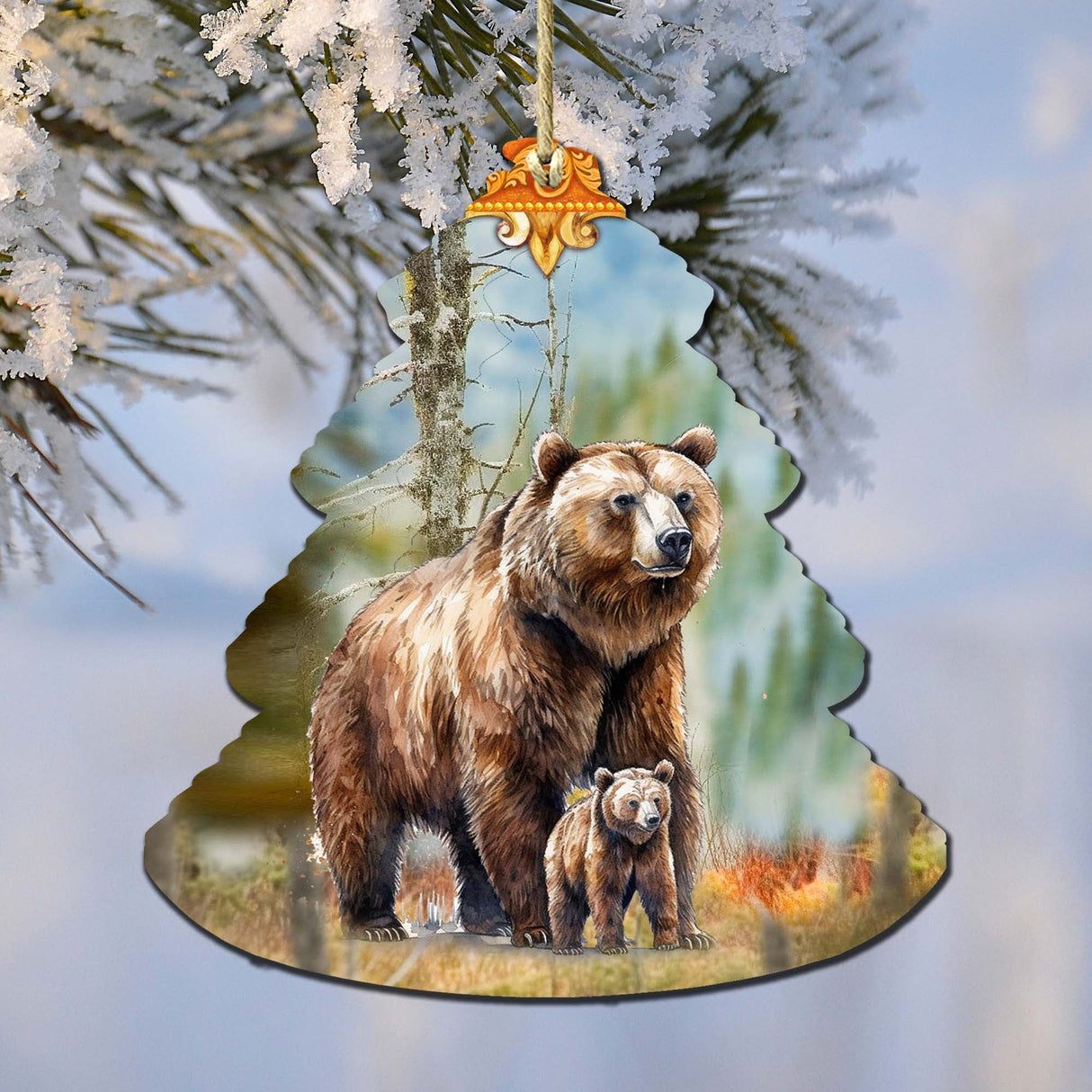 Adornos de madera para el árbol de Navidad de la familia Grizzly, de G.Debrekht - Decoración navideña con temática de vida silvestre - 870009