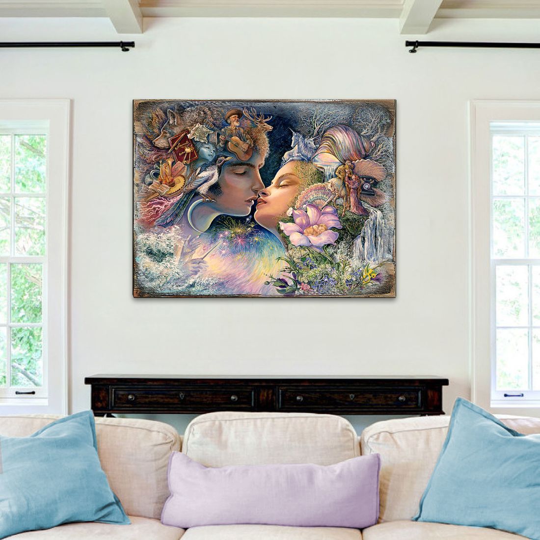 Arte de pared de madera "Preludio a un beso" de Josephine Wall - Decoración de fantasía - 852150-JW