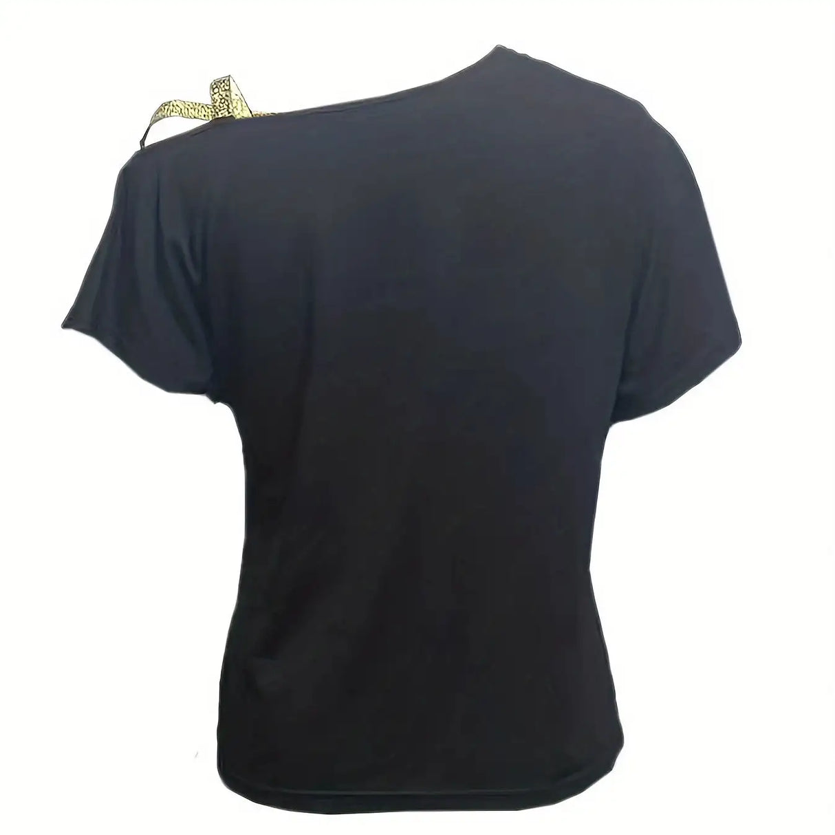 Women's Sequined Gold Shoulder Strap Off Shoulder Cross Off Shoulder Short Sleeved Tie Up T-shirt Top Shirt - Lootquake
