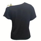 Women's Sequined Gold Shoulder Strap Off Shoulder Cross Off Shoulder Short Sleeved Tie Up T-shirt Top Shirt - Lootquake