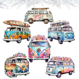 Juego de 6 adornos decorativos de madera con forma de furgonetas de surf de G. Debrekht - Decoración navideña - 8090040C-S6