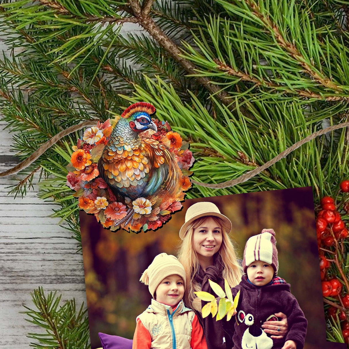 Happy Thanksgiving Decorative Wooden Clip-on Ornaments of 6 by G. Debrekht - Thanksgiving Decor - 8090018C-S6