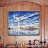 Wind Turbines Wood Wooden Coastal Wall Art by Nature Wonders - Coastal Sea-Life Decor - 95234B