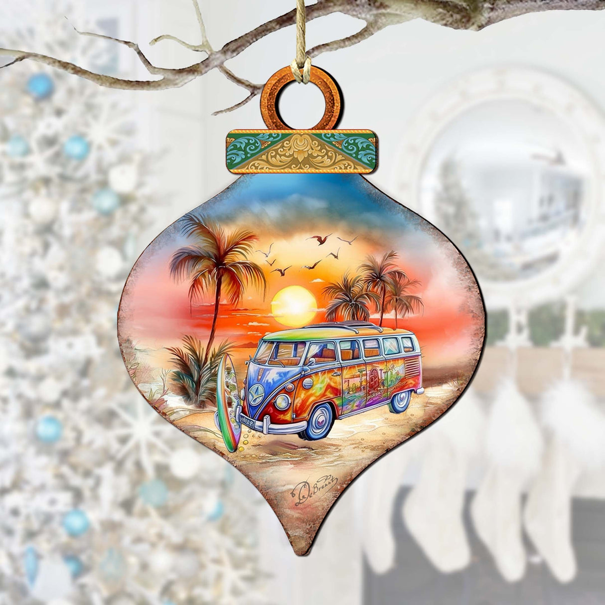 Nautical Christmas Ornaments - Sunset on the Beach Wooden Ornaments by G. DeBrekht Coastal Holiday Decor - 8688170