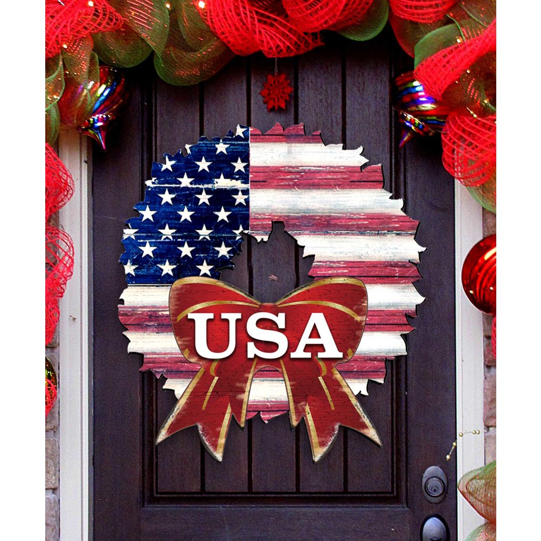 Guirnalda con la bandera estadounidense para decorar la puerta de G. DeBrekht - Decoración navideña americana - 8185302H-USA