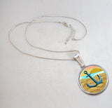 Collar con colgante de ancla de nácar bañado en plata - 44056