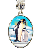 Love Coup[e Penguins Silver Plated Mother of Pearl Jewelry Pendant Necklace - 44033-2