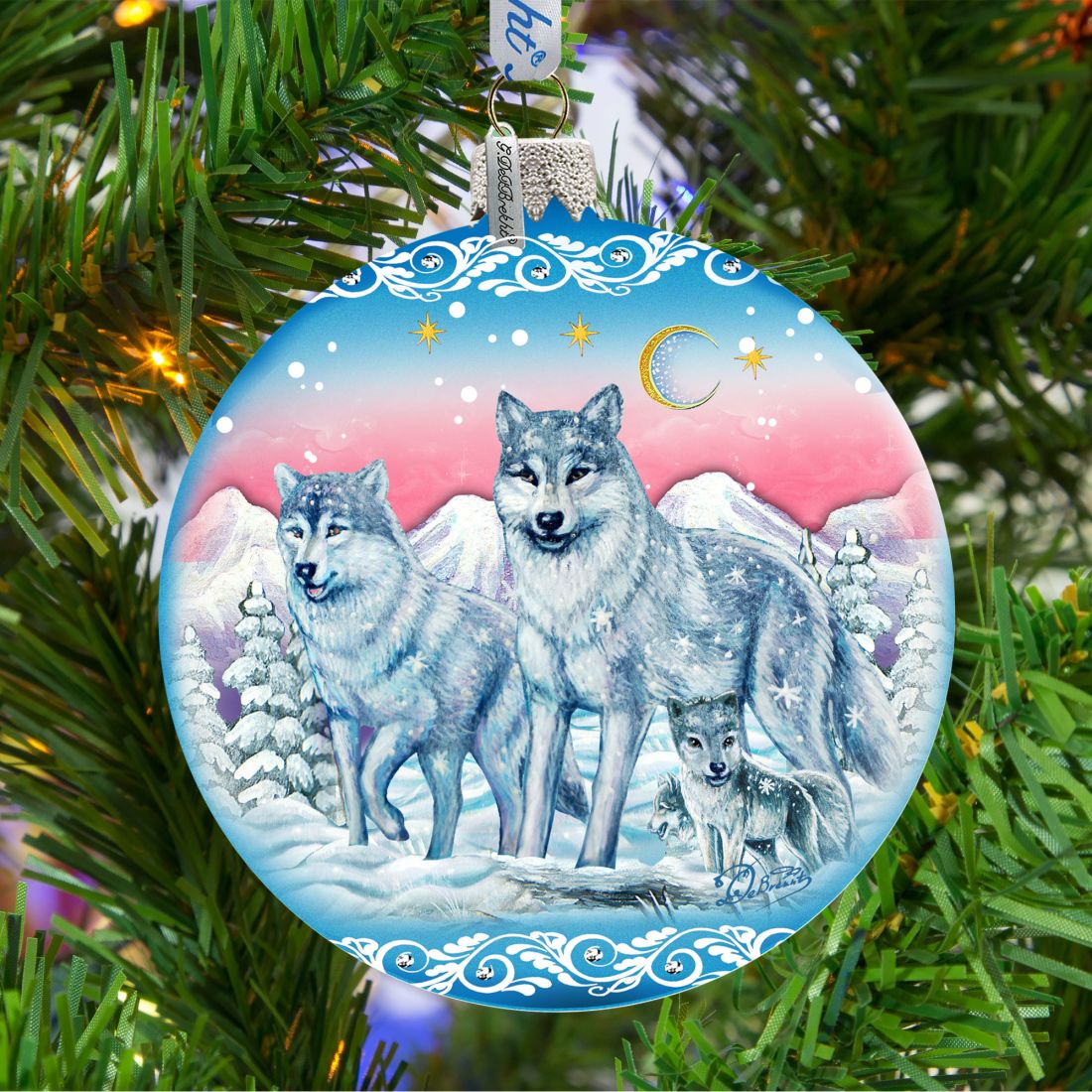 Guardian of Spirituality Wolves Ball Glass Ornament Limited Edition by G. DeBrekht - Christmas Decor - 73880