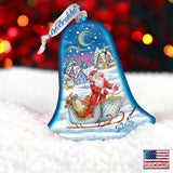 Santa Sleigh Bell Glass Ornament by G. DeBrekht - Christmas Santa Snowman Decor - 73341