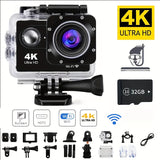 Cámara de acción 4K 30FPS de 12 MP - Cámara deportiva Full HD con conexión wifi - Cámara HD para ciclismo, buceo y exteriores con tarjeta de 32 GB