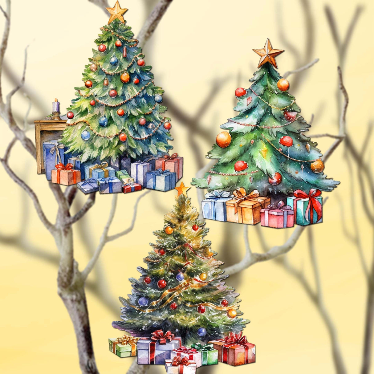 Christmas Tree Decorative Wooden Clip-on Ornaments Set of 3 by G. Debrekht - Christmas Decor - 8091044C-S3