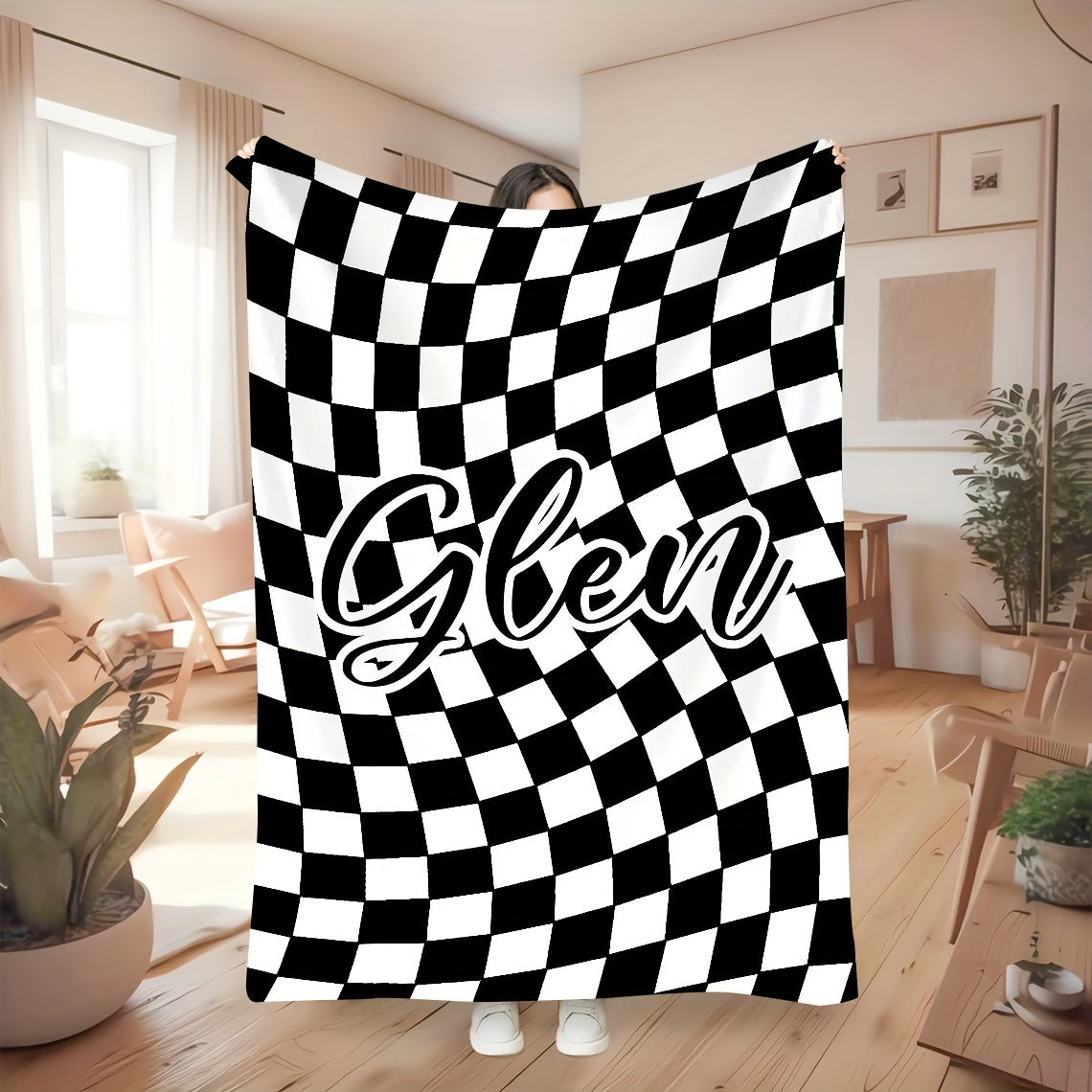 1pc Custom Blanket Vintage Striped Name Custom Blanket Soft Flannel Sofa Blanket TV Blanket Personalized Custom Blanket Exclusive Gift Blanket