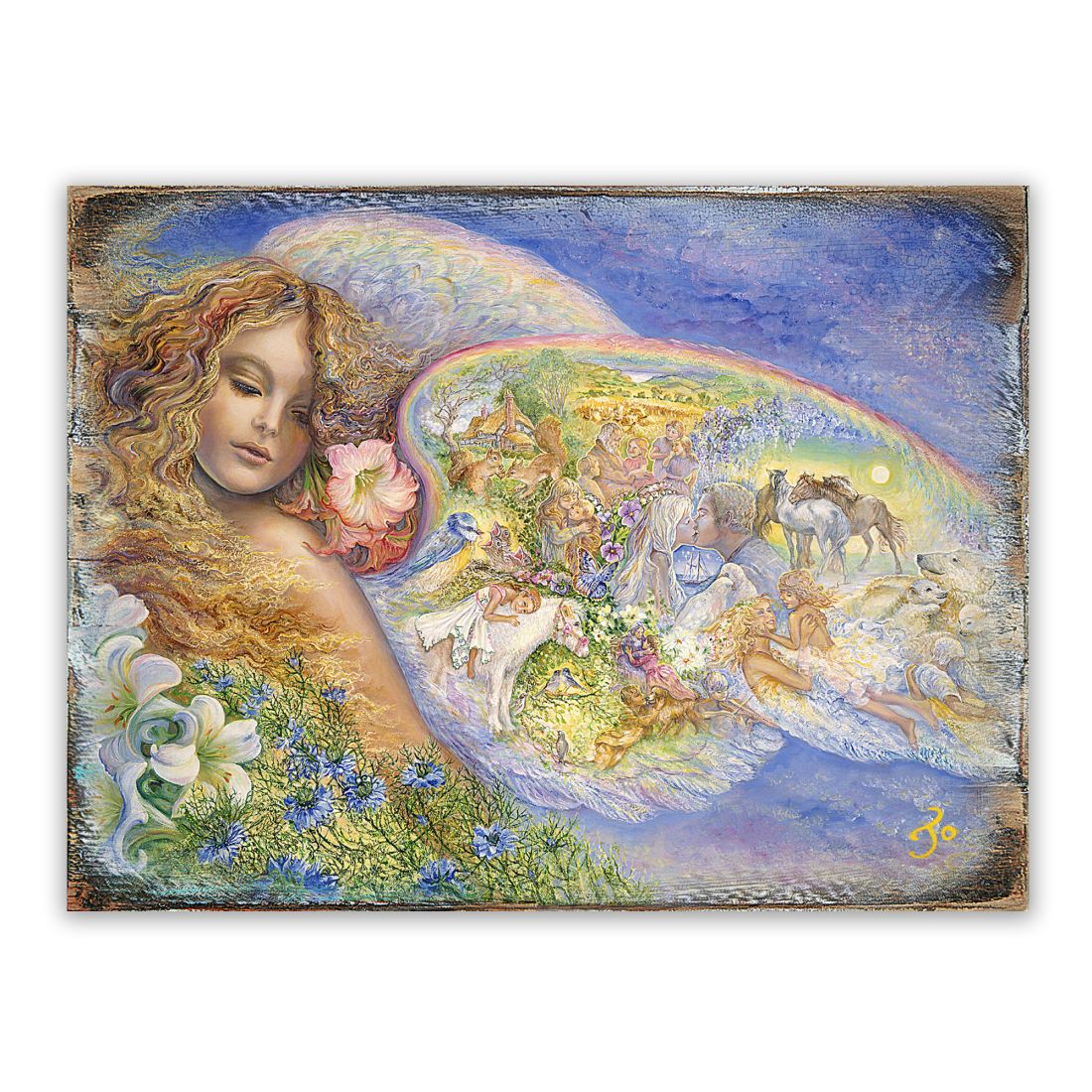 Arte de pared de madera "Alas de Amor" de Josephine Wall - Decoración de fantasía - 852153-JW
