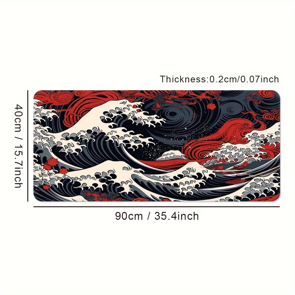 Grand tapis de souris de jeu Red Wave – Tapis de bureau en caoutchouc antidérapant avec bords cousus avec précision, lavable, forme rectangulaire oblongue pour l'eSport et le bureau