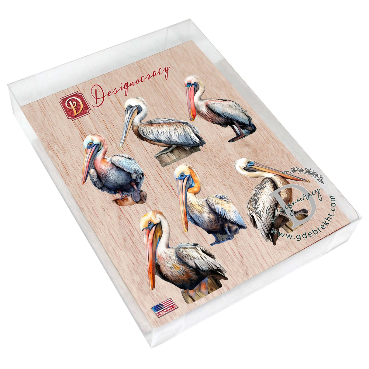 Pelicans Decorative Wooden Magnets Set of 6 by G. Debrekht - Coastal Decor - 8090014G-S6