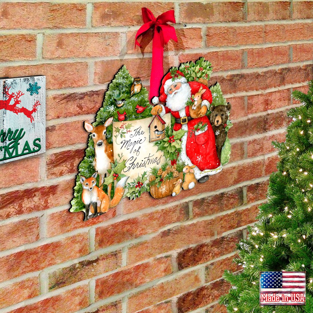 Woodland Playing Santa Door Decor by Susan Winget - Christmas Santa and Snowman Decor - 8471103H-SW