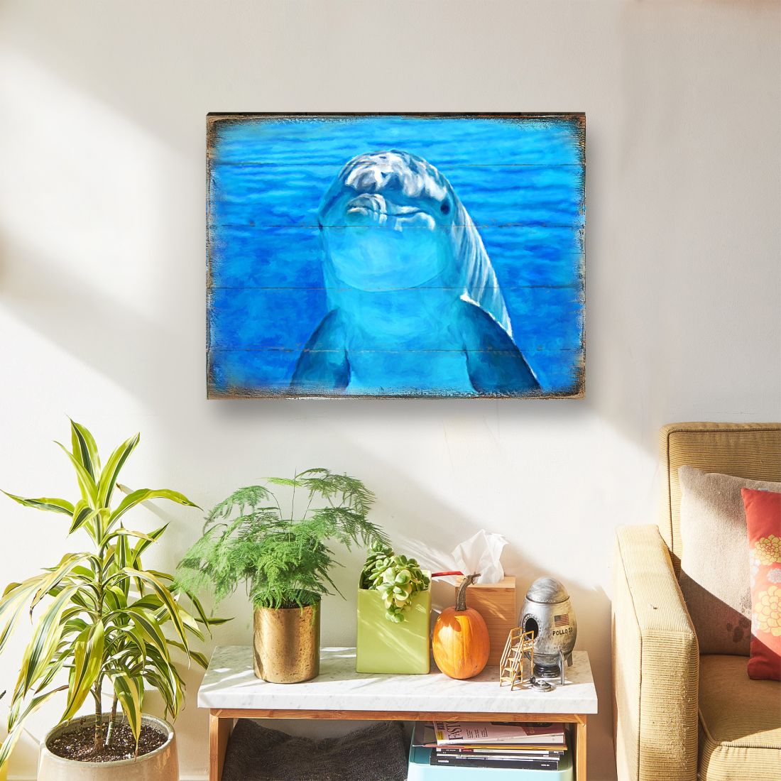 Arte de pared costero de madera con diseño de delfín de Speers de Nature Wonders - Decoración costera de vida marina - 95261B