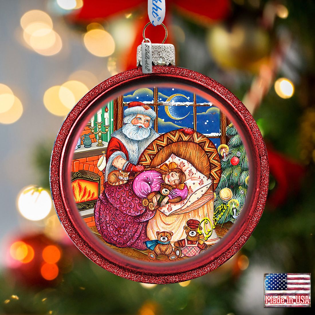 Christmas With Santa Glass Ornament Set of 3 by G. DeBrekht - Christmas Santa Snowman Decor - 73745-S3