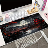 Japanese Style Full Moon River Landscape Desk Mat, Non-Slip Rubber Gaming Mouse Pad, Extended Keyboard Mat for Office and Home Decor, 35.4 x 15.7 Inches