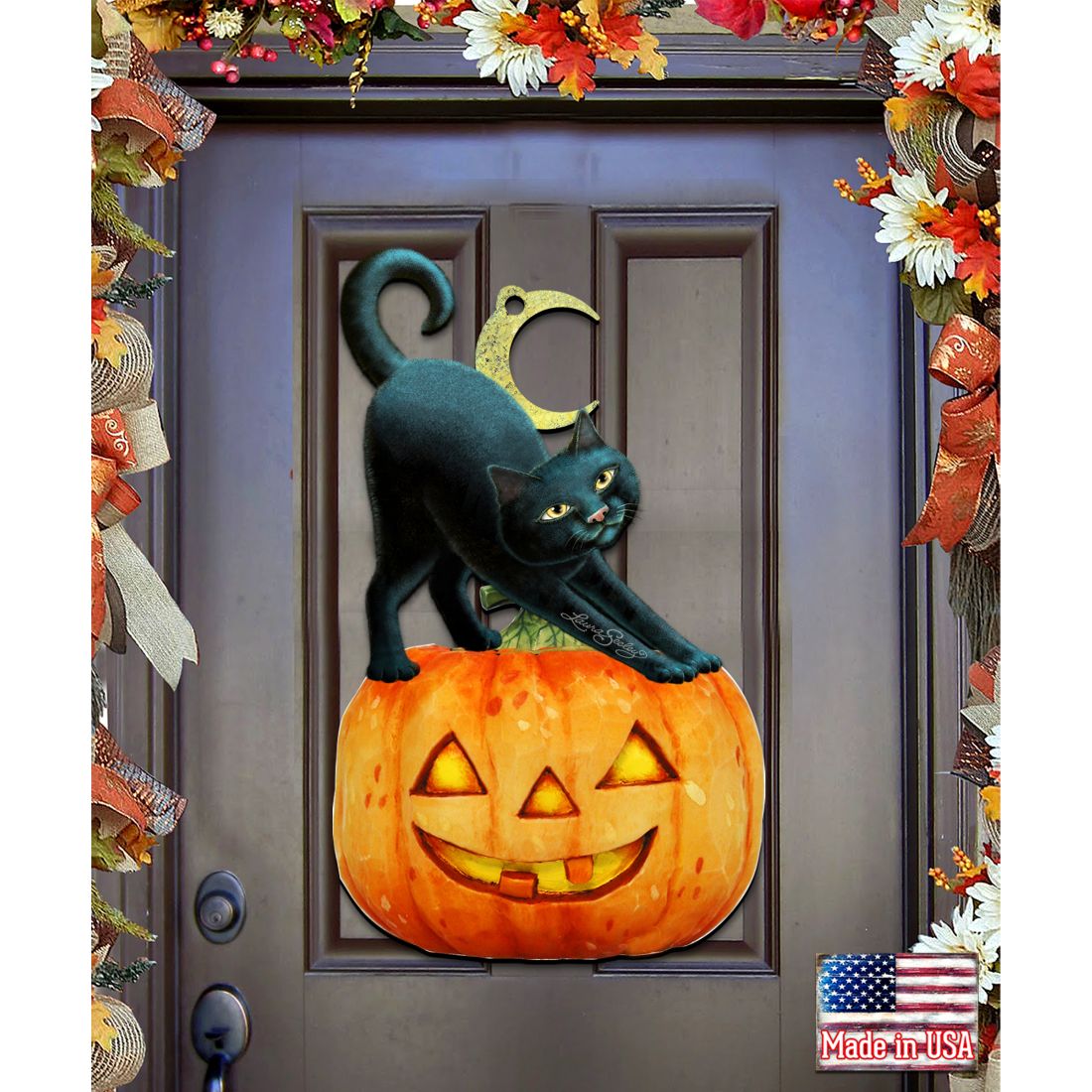 Decoración de Halloween con un gato espeluznante para la puerta, de Laura Seeley - Decoración de Halloween para Acción de Gracias - 8512054-2H