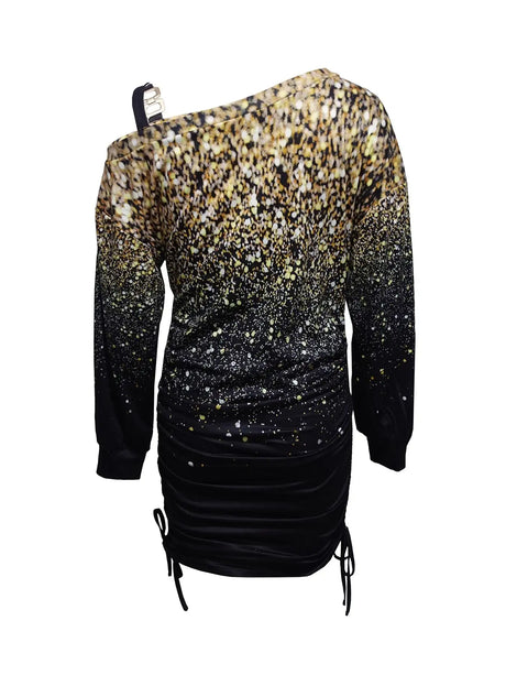 Ladies' Printed Off Shoulder Casual Bag Hip Dress - Lootquake