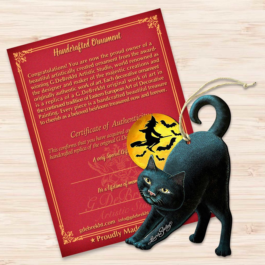 Adornos de madera de gato negro de noche espeluznante de Laura Seeley - Decoración de Acción de Gracias y Halloween - 8512054-3-LS