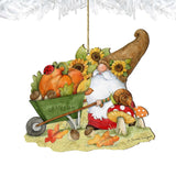 Autumn Decoration Grateful Harvest Gnome with Wheelbarrow and Cornucopia - Handmade Gift by Susan Winget - 8471207-SW