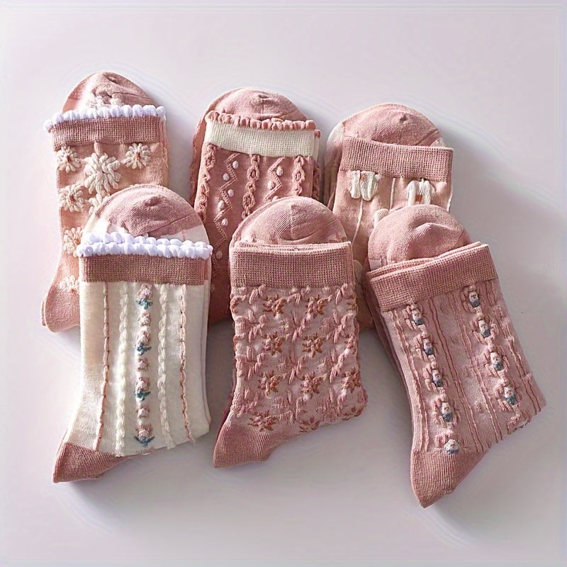 6 pares de calcetines con estampado floral, cómodos y suaves, para mujer.
