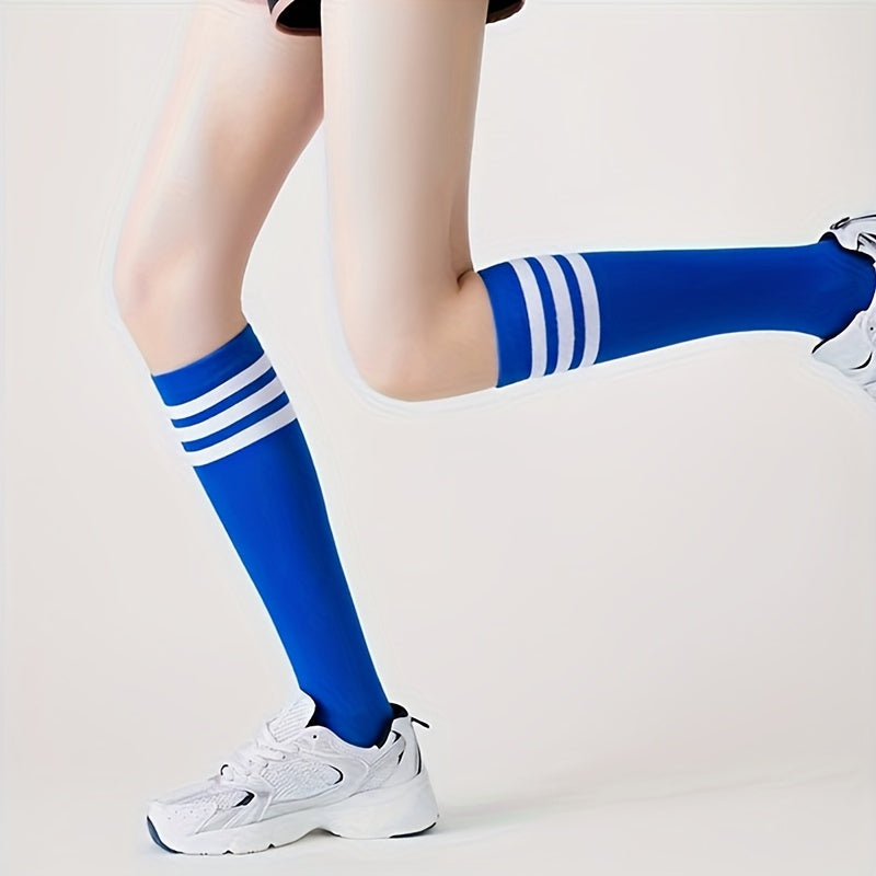 2 Pairs Striped Calf Socks, College Style Party Knee High Socks, Women's Stockings & Hosiery
