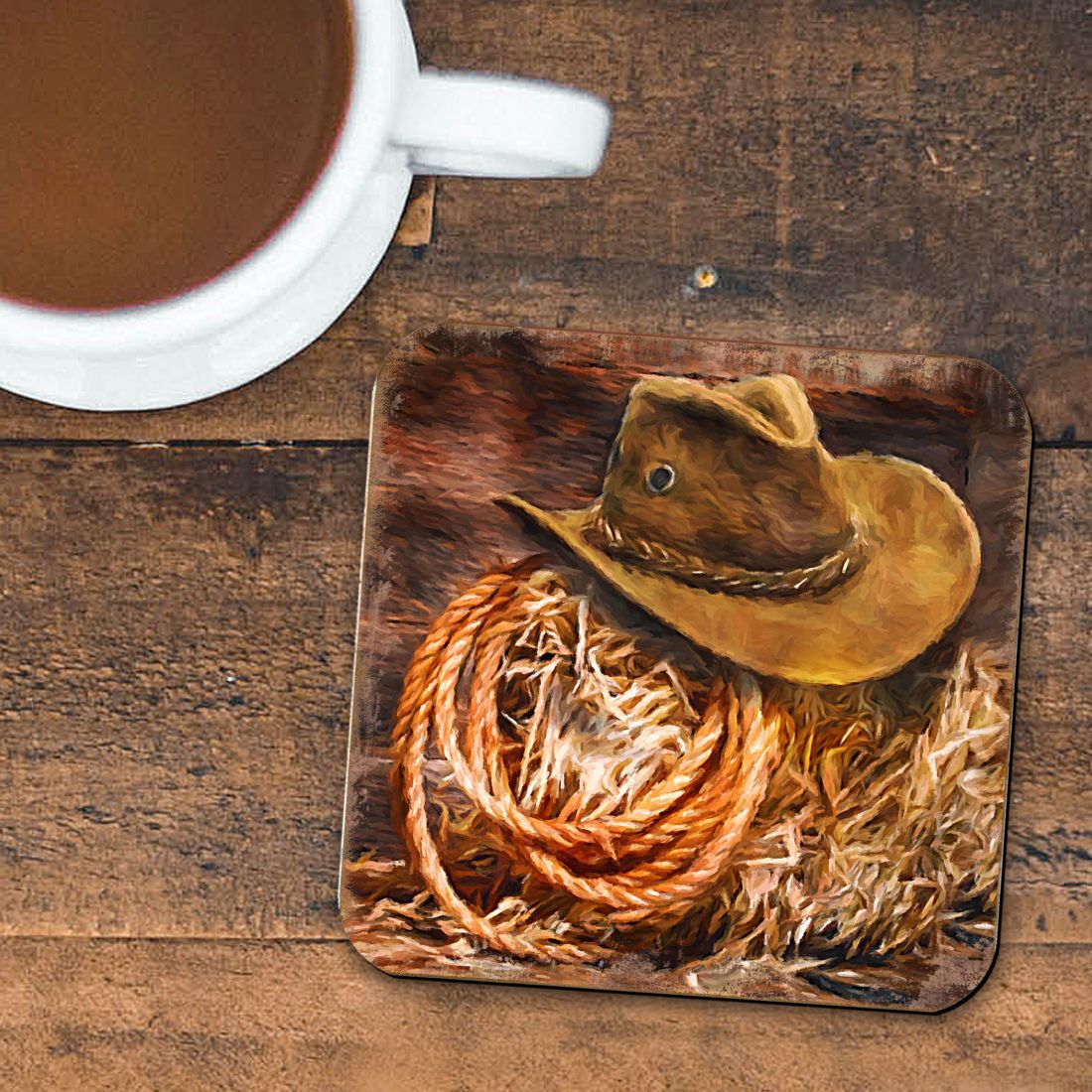 Cowboy Hat Wooden Cork Coasters Gift Set of 4 by Nature Wonders - Nature Wildlife Decor  - 95233C-S4