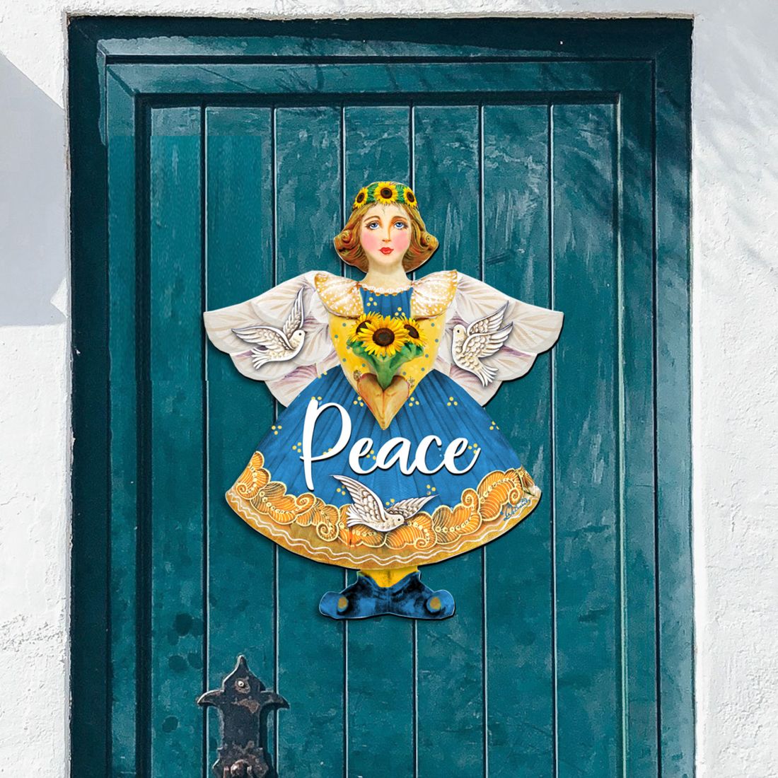 Peace for Ukraine Angel Door Hanger - International Decor - 8157616-3H
