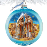 Betelhems Miracle in Blue Lg Glass Ornament by G.Debrekht - Nativity Holiday Decor - 73939B