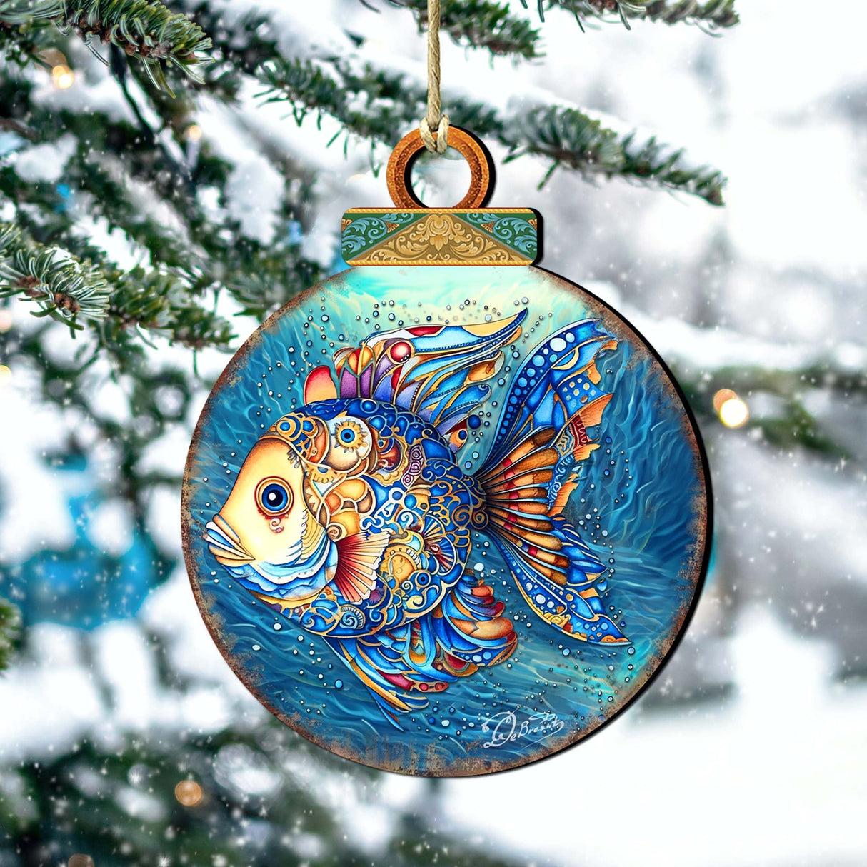 Coastal Decorations - Blue Fish Wooden Ornaments by G.Debrekht Coastal Holiday Decor - 8688181