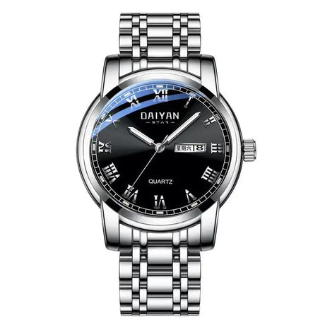 Stainless Steel With Double Calendar Quartz Watch Waterproof Luminous - Lootquake