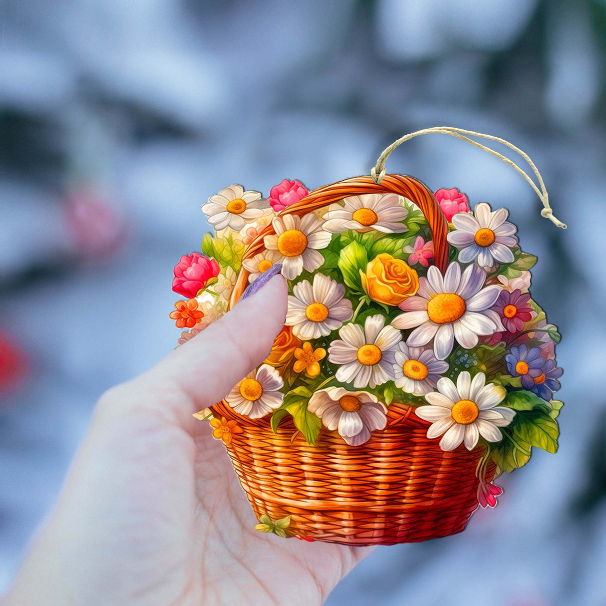 Daisy Basket Wooden Ornaments by G. Debrekht - Love Family Decor - 8688314