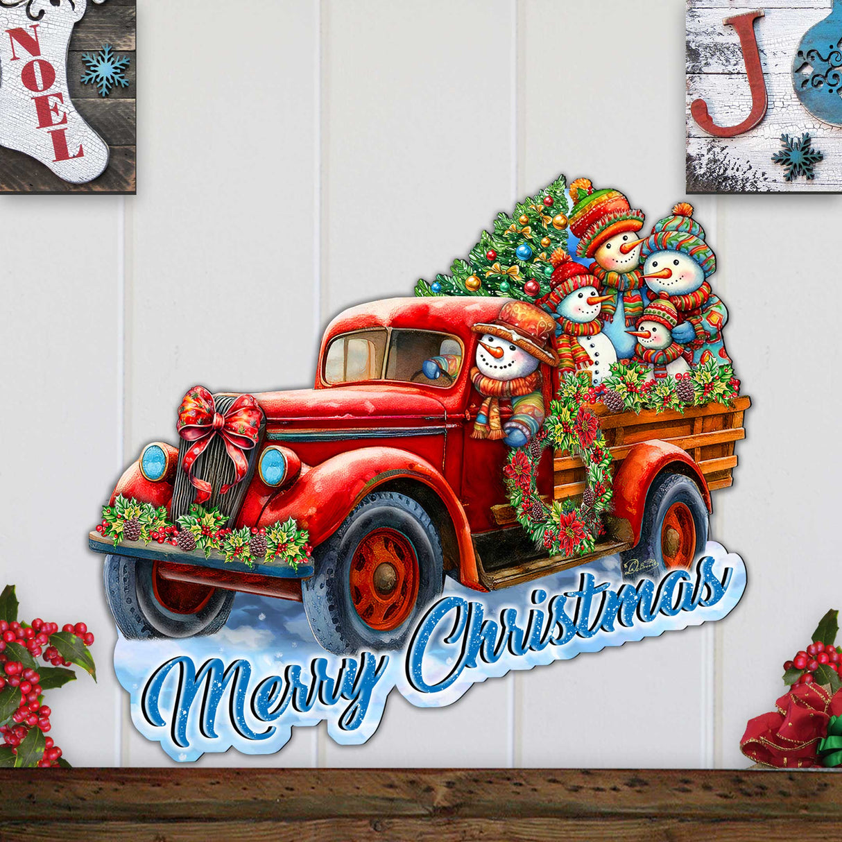 Merry Christmas Snowman Family Truck Door Hanger by G. Debrekht - Christmas Decor - 8652819H