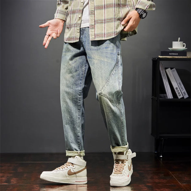 New Trendy Loose Straight Tube Haren Workwear Nine Quarter Jeans - Lootquake