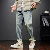 New Trendy Loose Straight Tube Haren Workwear Nine Quarter Jeans - Lootquake