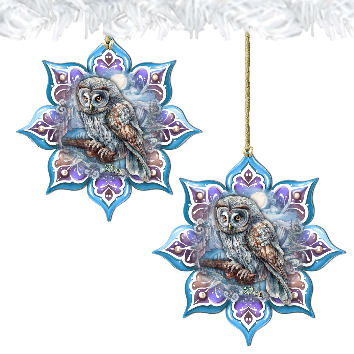 Arctic Owl Snowflake Wooden Ornaments by G. Debrekht - Nature Wildlife Decor - 8688435